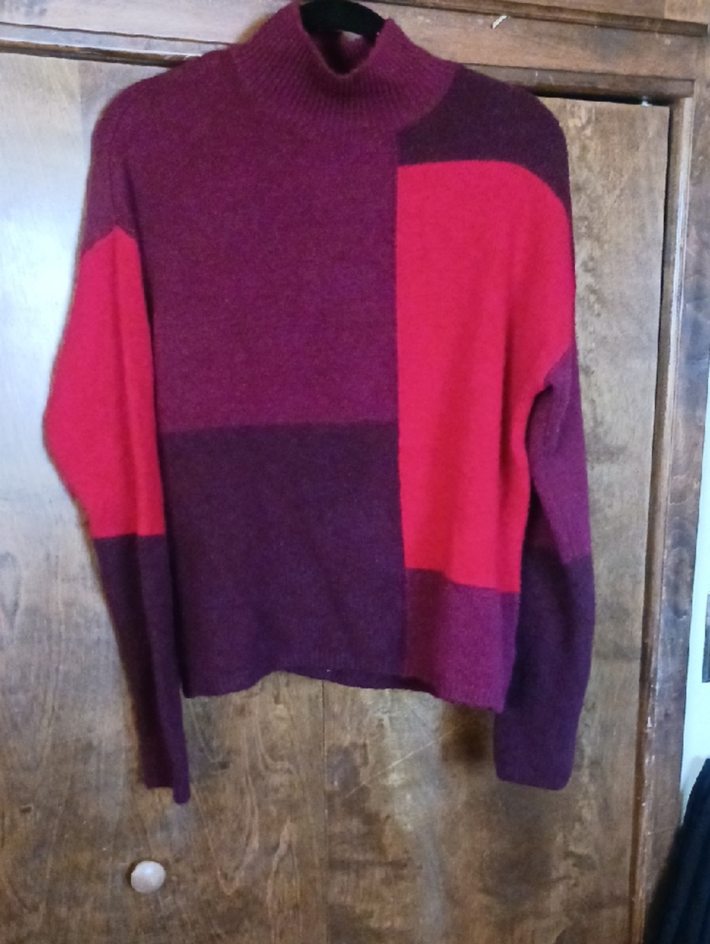 Cynthia Rowley Blocked Mock Neck Sweater in Burgundy and Red